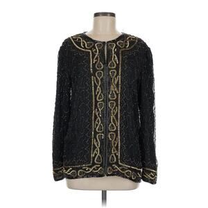 NWT VTG JMD Black Gold Silk Beaded Jacket Kazar Sparkle Sequin M